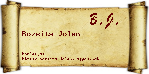 Bozsits Jolán névjegykártya
