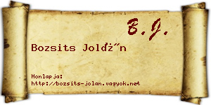 Bozsits Jolán névjegykártya